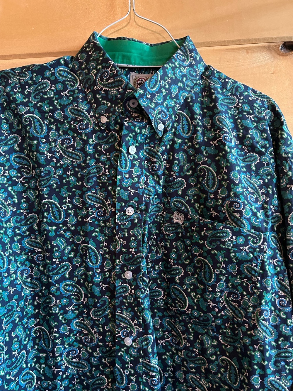 Men's  Cinch Blue and Green Paisley Button-Down Shirt -size Large